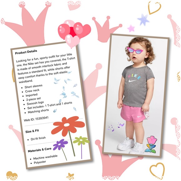 Nike Infant Girl’s Dri-Fit T-Shirt & Shorts Set (2-pieces) - Picture 3 of 8